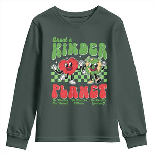 Earth Day Youth Sweatshirt Create A Kinder Planet Be Kind Earth TS10 Dark Forest Green Print Your Wear