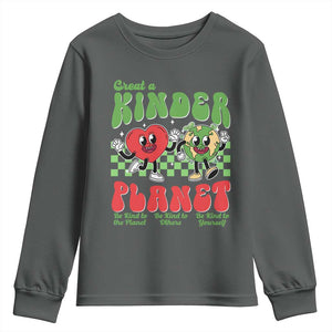 Earth Day Youth Sweatshirt Create A Kinder Planet Be Kind Earth TS10 Dark Heather Print Your Wear