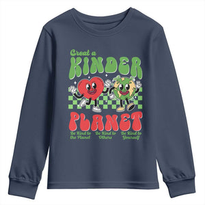 Earth Day Youth Sweatshirt Create A Kinder Planet Be Kind Earth TS10 Navy Print Your Wear