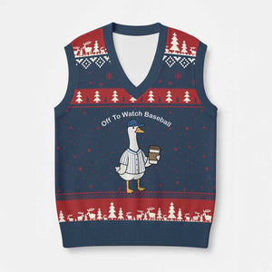 Funny Baseball Mom Goose V-Neck Knit Sweater Vest Funny Sports Game Day TS10 Navy Red Print Your Wear