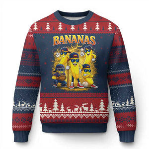 Funny Bananas Ugly Christmas Sweater Lets Go Banana Cute Banana Lovers Bootleg TS10 Navy Red Print Your Wear