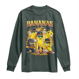 Funny Bananas Long Sleeve Shirt Lets Go Banana Cute Banana Lovers Bootleg TS10 Dark Forest Green Print Your Wear