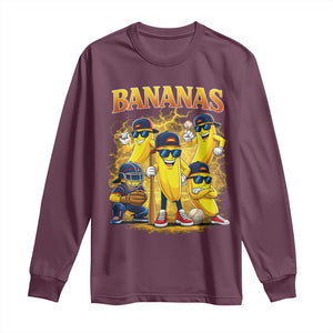 Funny Bananas Long Sleeve Shirt Lets Go Banana Cute Banana Lovers Bootleg TS10 Maroon Print Your Wear