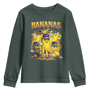 Funny Bananas Youth Sweatshirt Lets Go Banana Cute Banana Lovers Bootleg TS10 Dark Forest Green Print Your Wear