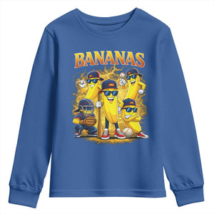 Funny Bananas Youth Sweatshirt Lets Go Banana Cute Banana Lovers Bootleg TS10 Royal Blue Print Your Wear