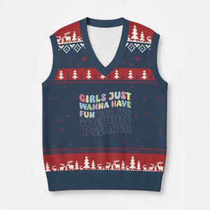 Girls Just Wanna Have Funding For Scientific V-Neck Knit Sweater Vest PHD Graduation TS10 Navy Red Print Your Wear