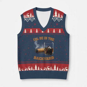 Funny Cigar Bourbon Lovers V-Neck Knit Sweater Vest I'll Be In The Backyard TS10 Navy Red Print Your Wear