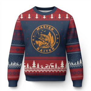 Master Baiter Ugly Christmas Sweater Retro Bass Fishing Funny Fisher Fish Fisherman TS10 Navy Red Print Your Wear
