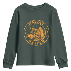 Master Baiter Youth Sweatshirt Retro Bass Fishing Funny Fisher Fish Fisherman TS10 Dark Forest Green Print Your Wear