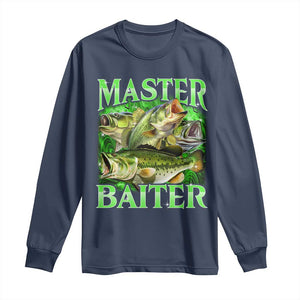 Master Baiter Long Sleeve Shirt Funny Bass Fishing Fisher Bootleg Graphic TS10 Navy Print Your Wear
