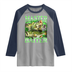 Master Baiter Raglan Shirt Funny Bass Fishing Fisher Bootleg Graphic TS10 Sport Gray Navy Print Your Wear