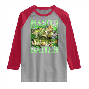 Master Baiter Raglan Shirt Funny Bass Fishing Fisher Bootleg Graphic TS10 Sport Gray Red Print Your Wear