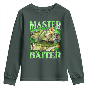 Master Baiter Youth Sweatshirt Funny Bass Fishing Fisher Bootleg Graphic TS10 Dark Forest Green Print Your Wear