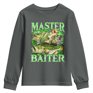 Master Baiter Youth Sweatshirt Funny Bass Fishing Fisher Bootleg Graphic TS10 Dark Heather Print Your Wear