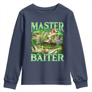 Master Baiter Youth Sweatshirt Funny Bass Fishing Fisher Bootleg Graphic TS10 Navy Print Your Wear