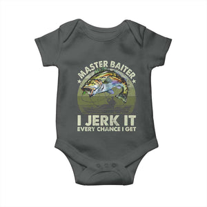 Retro Master Baiter Baby Onesie Funny Bass Fishing Fisher TS10 Dark Heather Print Your Wear