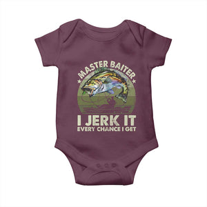 Retro Master Baiter Baby Onesie Funny Bass Fishing Fisher TS10 Maroon Print Your Wear