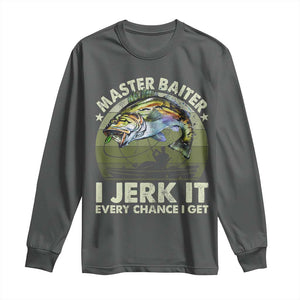 Retro Master Baiter Long Sleeve Shirt Funny Bass Fishing Fisher TS10 Dark Heather Print Your Wear