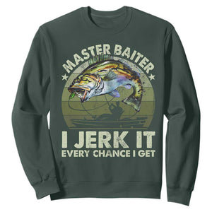 Retro Master Baiter Sweatshirt Funny Bass Fishing Fisher TS10 Dark Forest Green Print Your Wear