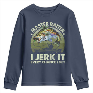 Retro Master Baiter Youth Sweatshirt Funny Bass Fishing Fisher TS10 Navy Print Your Wear
