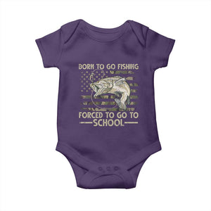 Born To Go Fishing Baby Onesie Forced School Fisherman Camouflage US Flag TS10 Purple Print Your Wear
