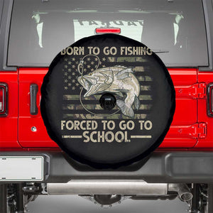 Born To Go Fishing Spare Tire Cover Forced School Fisherman Camouflage US Flag TS10 Black Print Your Wear