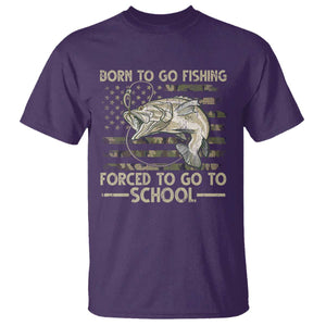 Born To Go Fishing T Shirt Forced School Fisherman Camouflage US Flag TS10 Purple Print Your Wear