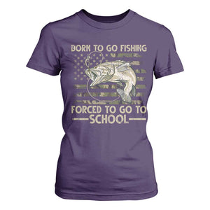 Born To Go Fishing T Shirt For Women Forced School Fisherman Camouflage US Flag TS10 Purple Print Your Wear