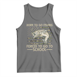 Born To Go Fishing Tank Top Forced School Fisherman Camouflage US Flag TS10 Black Heather Print Your Wear