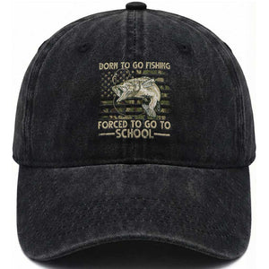 Born To Go Fishing Washed Cotton Baseball Cap Forced School Fisherman Camouflage US Flag