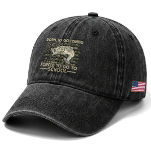 Born To Go Fishing Washed Cotton Baseball Cap Forced School Fisherman Camouflage US Flag