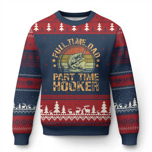 Funny Fishing Dad Ugly Christmas Sweater Part Time Hooker Bass Fish Dad Dirty Adult Joke TS10 Navy Red Print Your Wear
