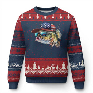 Funny Fishing American Flag Ugly Christmas Sweater Patriotic Fisherman Family Gift TS10 Navy Red Print Your Wear