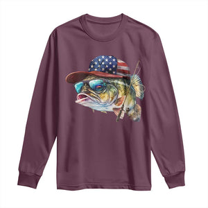 Funny Fishing American Flag Long Sleeve Shirt Patriotic Fisherman Family Gift TS10 Maroon Print Your Wear