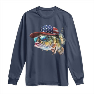 Funny Fishing American Flag Long Sleeve Shirt Patriotic Fisherman Family Gift TS10 Navy Print Your Wear