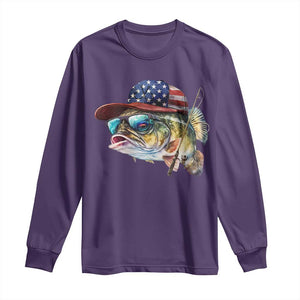 Funny Fishing American Flag Long Sleeve Shirt Patriotic Fisherman Family Gift TS10 Purple Print Your Wear