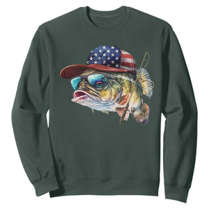 Funny Fishing American Flag Sweatshirt Patriotic Fisherman Family Gift TS10 Dark Forest Green Print Your Wear