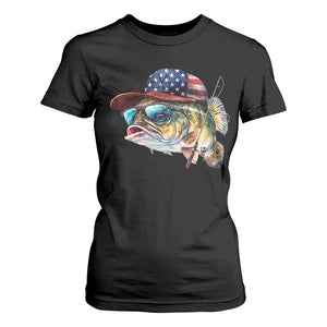 Funny Fishing American Flag T Shirt For Women Patriotic Fisherman Family Gift TS10 Black Print Your Wear