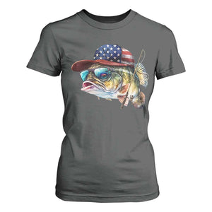 Funny Fishing American Flag T Shirt For Women Patriotic Fisherman Family Gift TS10 Dark Heather Print Your Wear
