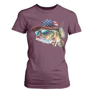 Funny Fishing American Flag T Shirt For Women Patriotic Fisherman Family Gift TS10 Maroon Print Your Wear