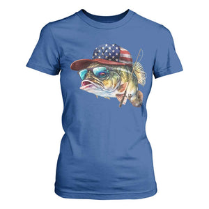 Funny Fishing American Flag T Shirt For Women Patriotic Fisherman Family Gift TS10 Royal Blue Print Your Wear