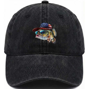 Funny Fishing American Flag Washed Cotton Baseball Cap Patriotic Fisherman Family Gift TS10 Washed Cap Universal Fit Black Print Your Wear