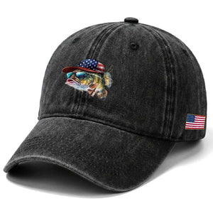 Funny Fishing American Flag Washed Cotton Baseball Cap Patriotic Fisherman Family Gift TS10 Print Your Wear