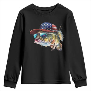 Funny Fishing American Flag Youth Sweatshirt Patriotic Fisherman Family Gift TS10 Black Print Your Wear