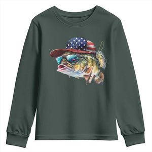 Funny Fishing American Flag Youth Sweatshirt Patriotic Fisherman Family Gift TS10 Dark Forest Green Print Your Wear