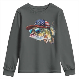 Funny Fishing American Flag Youth Sweatshirt Patriotic Fisherman Family Gift TS10 Dark Heather Print Your Wear