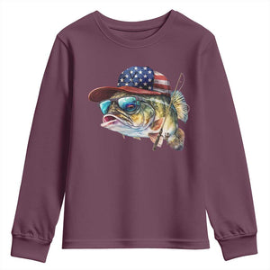 Funny Fishing American Flag Youth Sweatshirt Patriotic Fisherman Family Gift TS10 Maroon Print Your Wear