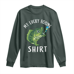 Lucky Fishing Long Sleeve Shirt Funny Fisherman Fish Lovers TS10 Dark Forest Green Print Your Wear