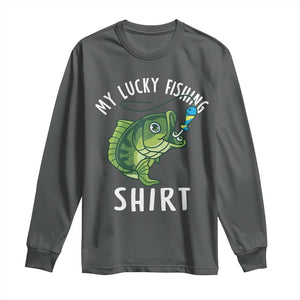 Lucky Fishing Long Sleeve Shirt Funny Fisherman Fish Lovers TS10 Dark Heather Print Your Wear
