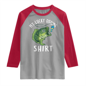 Lucky Fishing Raglan Shirt Funny Fisherman Fish Lovers TS10 Sport Gray Red Print Your Wear